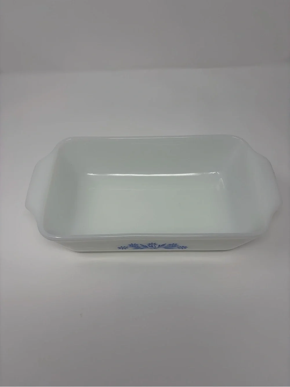 Vintage Anchor Hocking Milk Glass Casserole Dish with Blue Floral Pattern